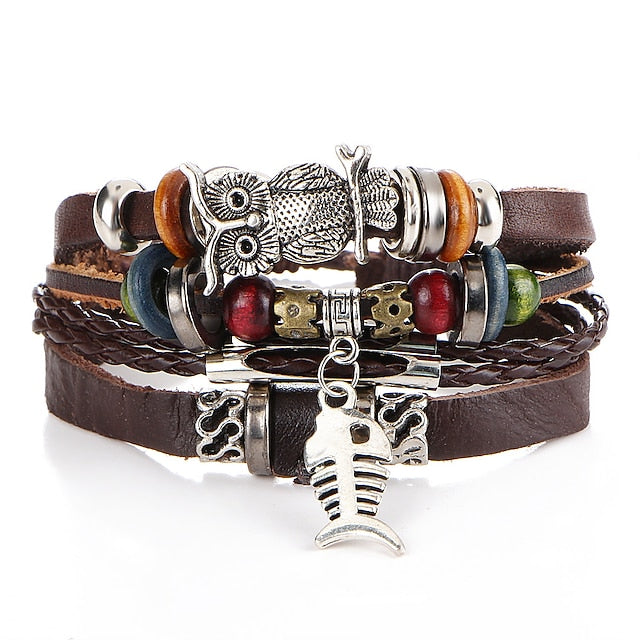 Men's Turquoise Leather Bracelet Classic Retro Leaf Punk Classic Rock Leather Bracelet Jewelry For Gift Daily Beach - Image 7