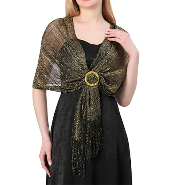 Glamorous Metallic Shawls with Tassel Wedding Guest Wraps - 이미지 17